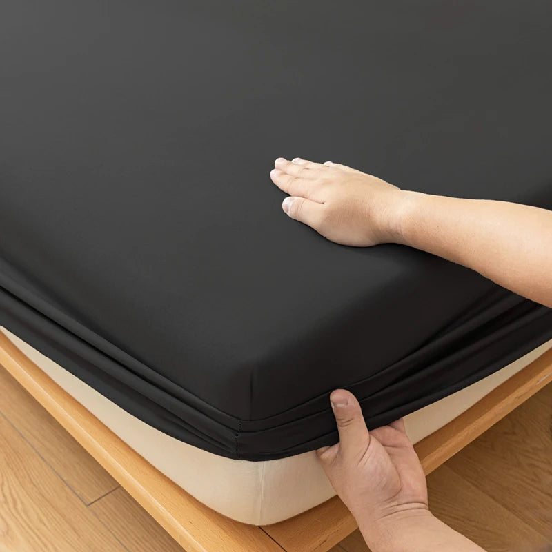 1pc Skin-friendly Bed Cover with Elastic Solid Color Brushed Bed Sheet Single/Queen/King Fitted Bedsheet (Without Pillowcase)