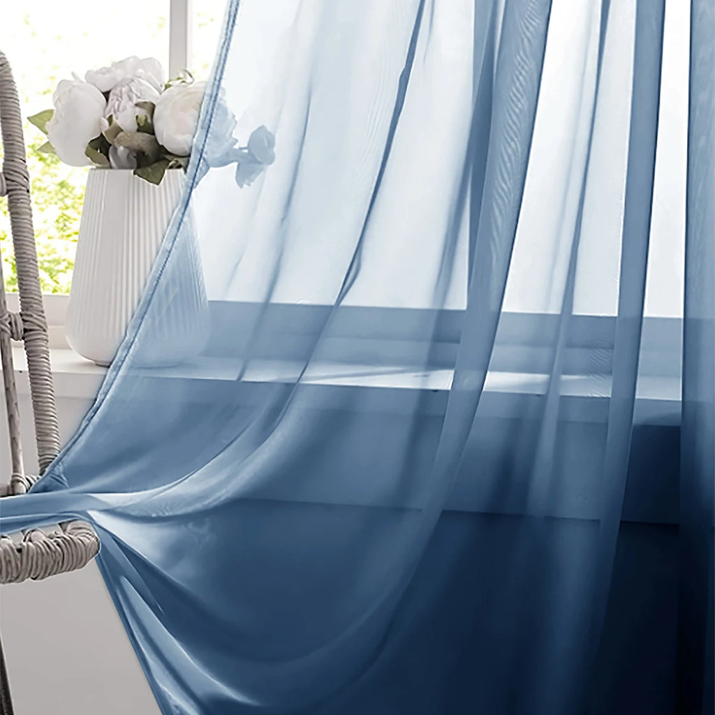 Rideaux demi-occultants unis en térylène à passe-tringle pour salon et chambre (lot de 2)