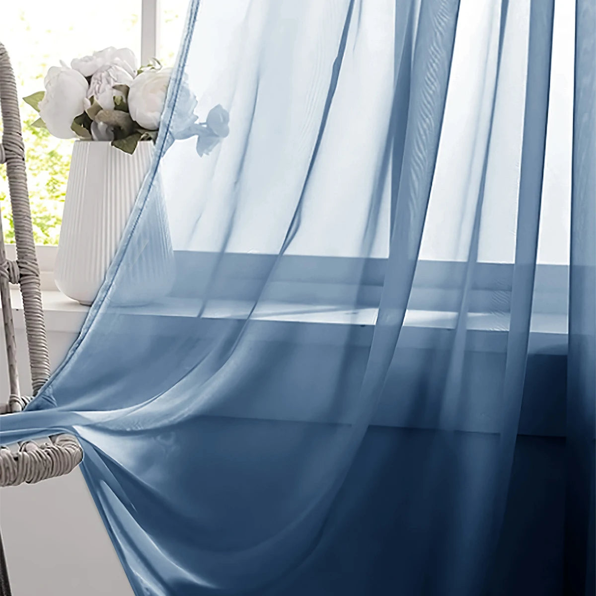 Rideaux demi-occultants unis en térylène à passe-tringle pour salon et chambre (lot de 2)
