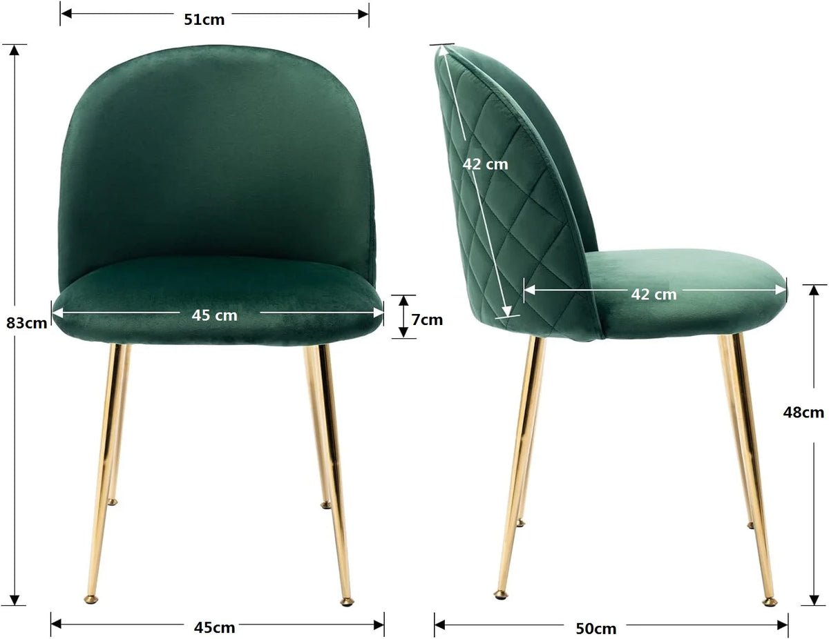 Lot de 6 fauteuils de salle à manger rembourrés en velours vert, chaises de cuisine modernes avec pieds en métal doré, capacité de charge jusqu'à 120 kg, pour salle à manger, cuisine et salon