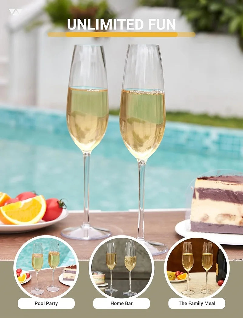 Lot de 2/4 flûtes à champagne incassables MICHLEY - Verres à vin pétillant en plastique Tritan pour mariage, fête, pique-nique et bar