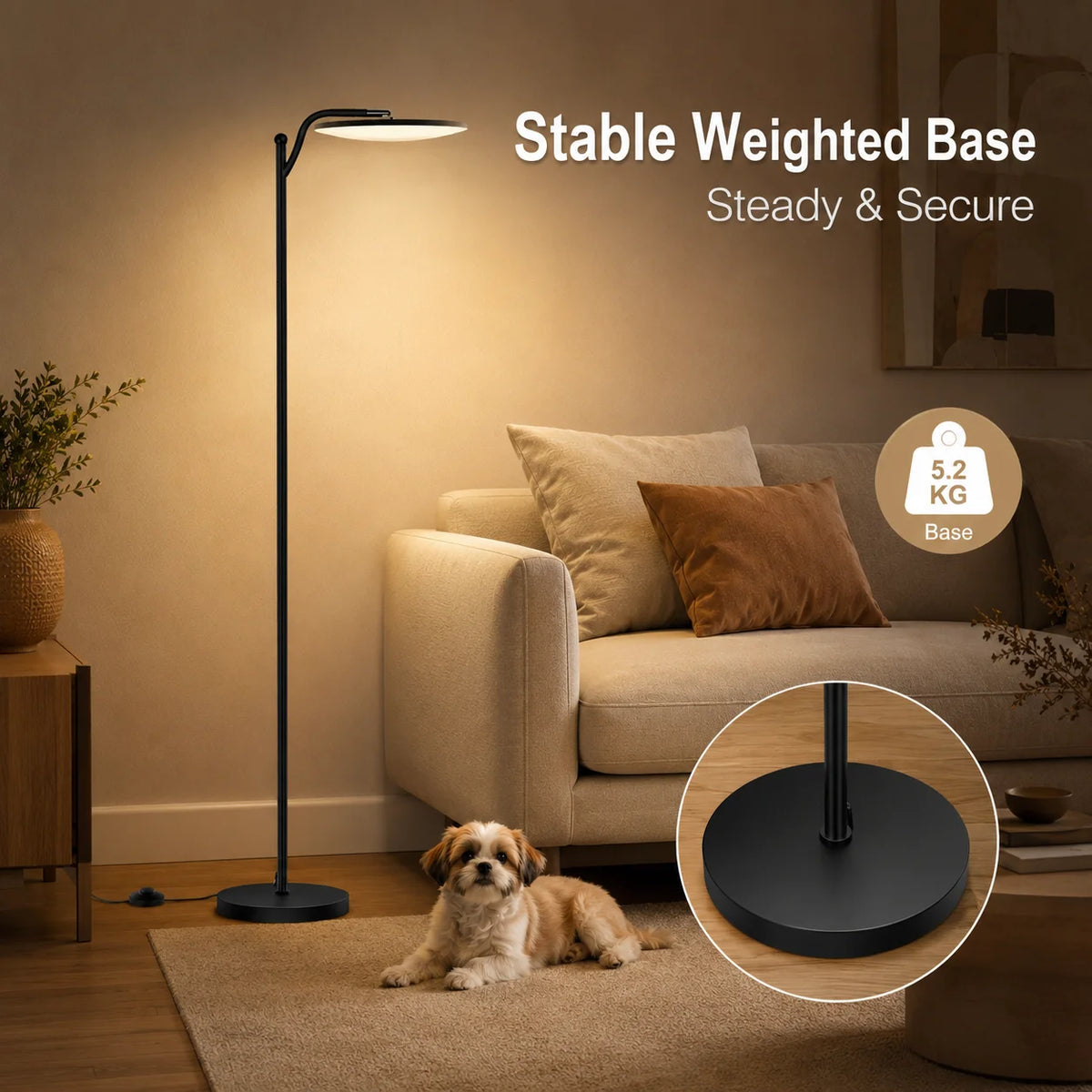 Lampadaire LED 32W 3000Lm avec tête pivotante, télécommande magnétique sur le pied du lampadaire, facile à installer, lampe de lecture stable pour salon, chambre et coin lecture