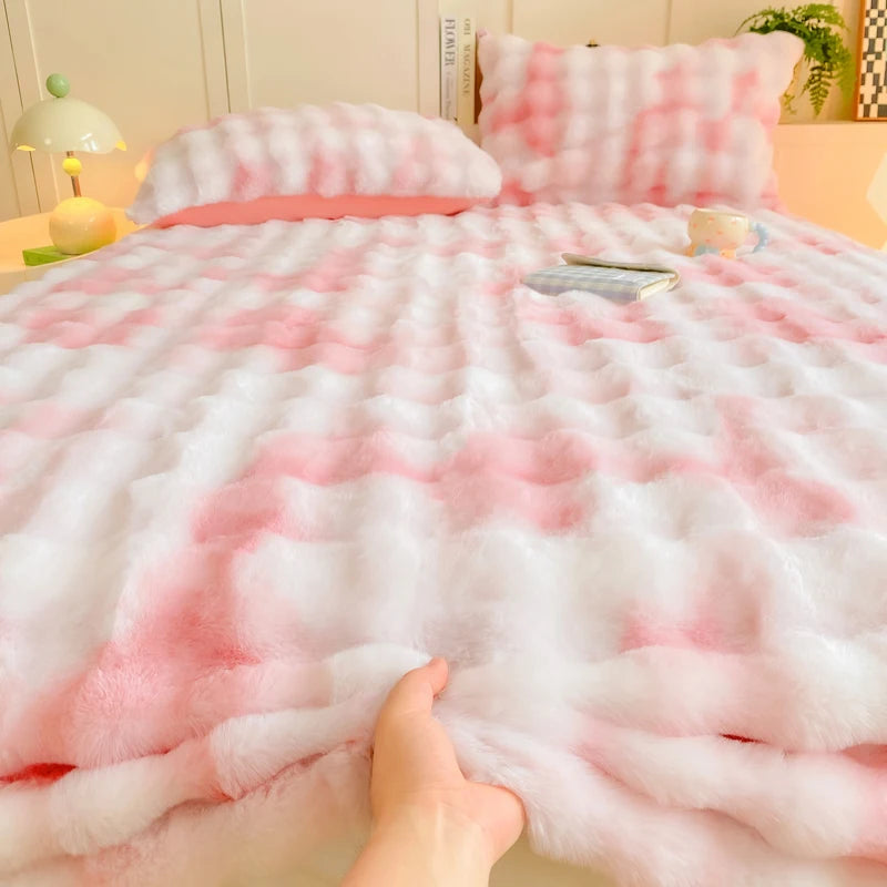 Fluffy Plush Bed Sheet Coral Fleece Thick Queen Bed Sheets for Winter Soft Warm Winter Fitted Bed Sheet King Drap Housse 160x200