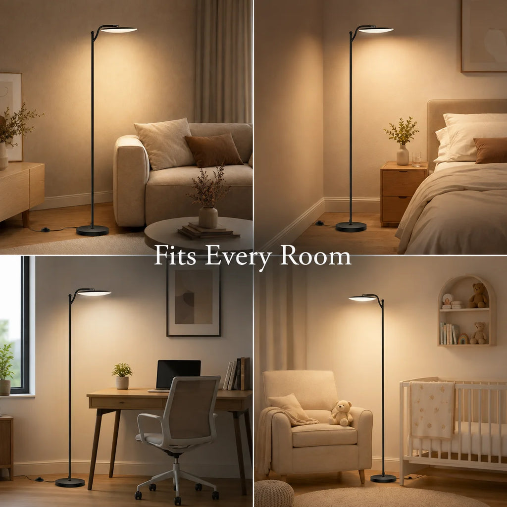 Lampadaire LED 32W 3000Lm avec tête pivotante, télécommande magnétique sur le pied du lampadaire, facile à installer, lampe de lecture stable pour salon, chambre et coin lecture
