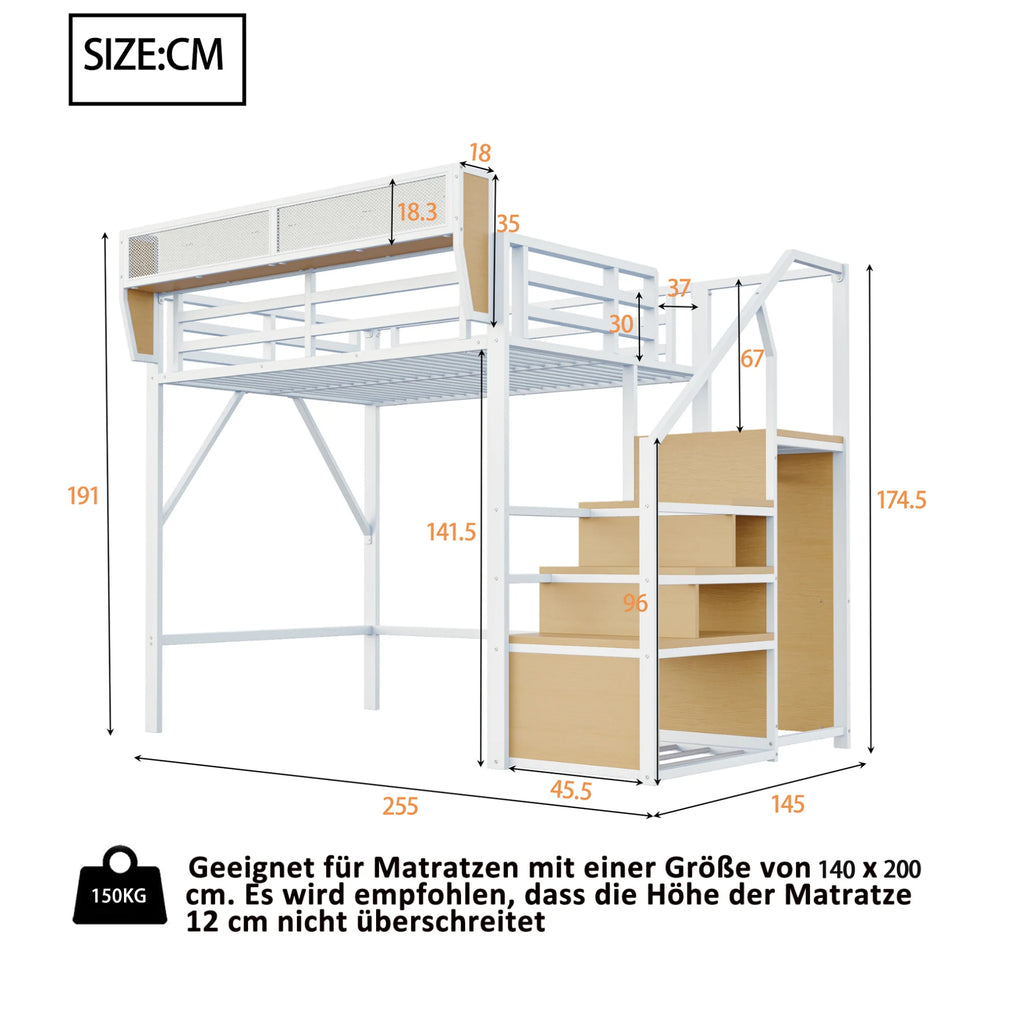 Lit Mezzanine 140x200 cm en Métal