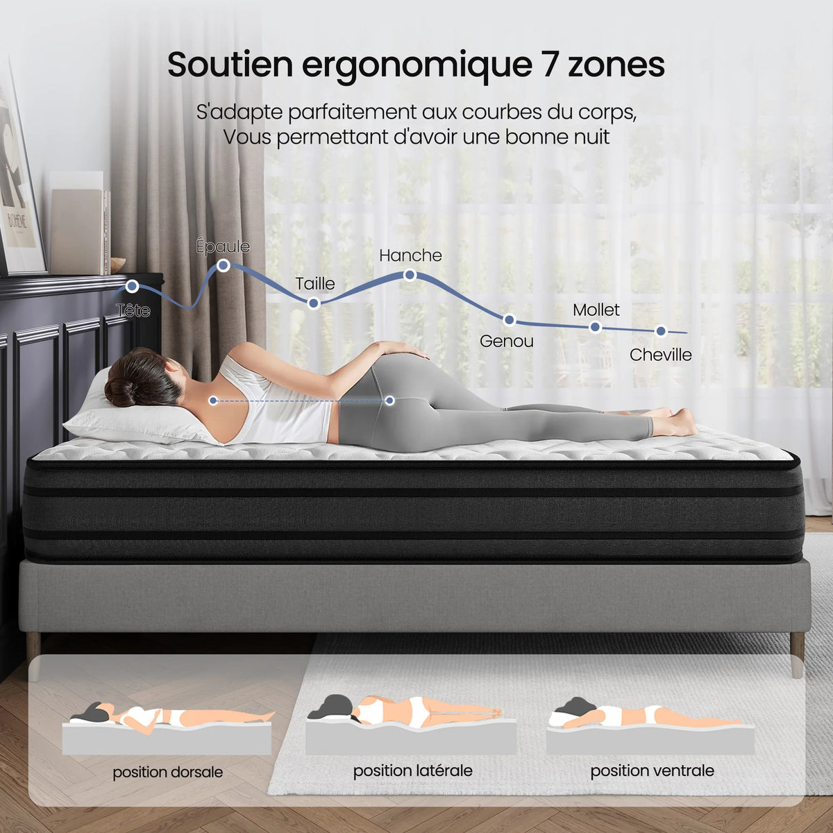 Matelas réversible ultra-épaisses 25 cm INRE, soutien ergonomique, confort optimal, hypoallergénique, disponible en 140x190 / 140x200 / 160x200 / 180x200 cm