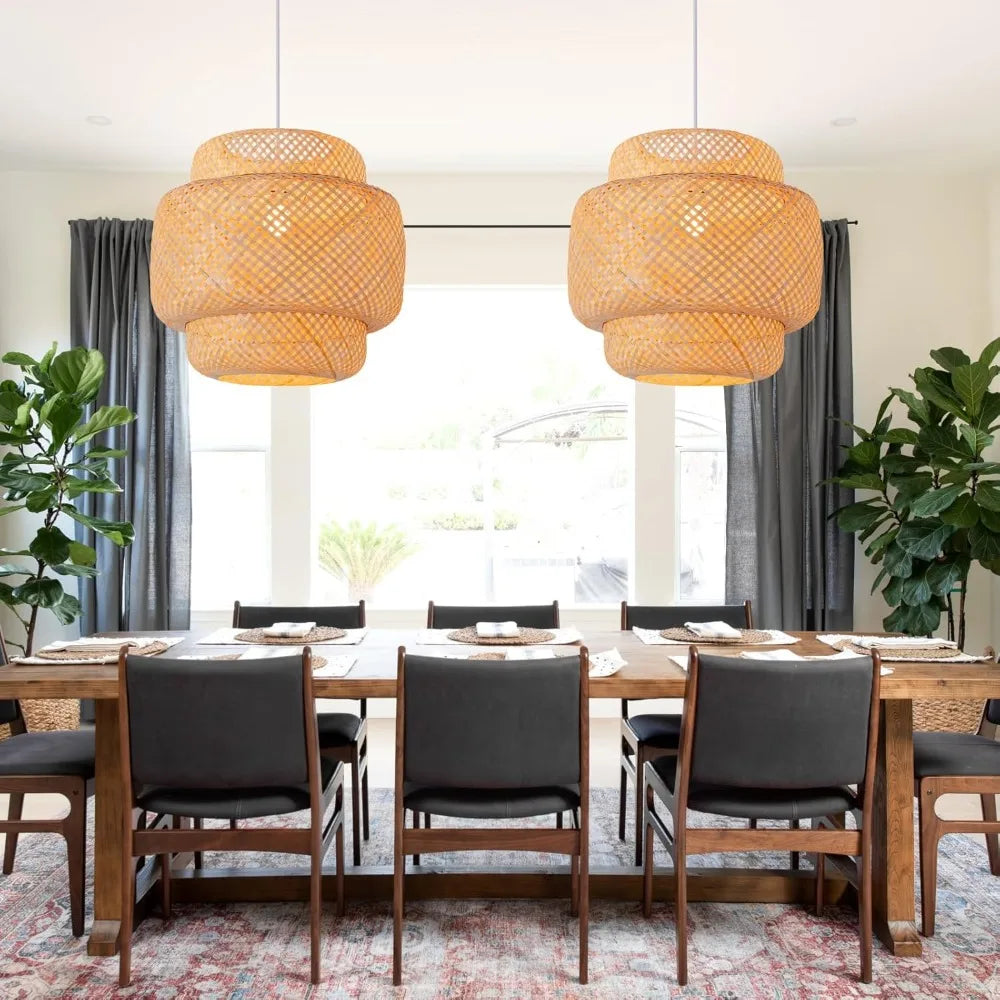 Suspension en bambou JOYINLED 30/40/50 cm - Lampe suspendue en rotin tressé à la main, lustre en osier style rustique pour salle à manger, salon et chambre