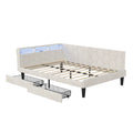 Lit banquette 140x200 cm, cadre de lit d'angle en velours beige