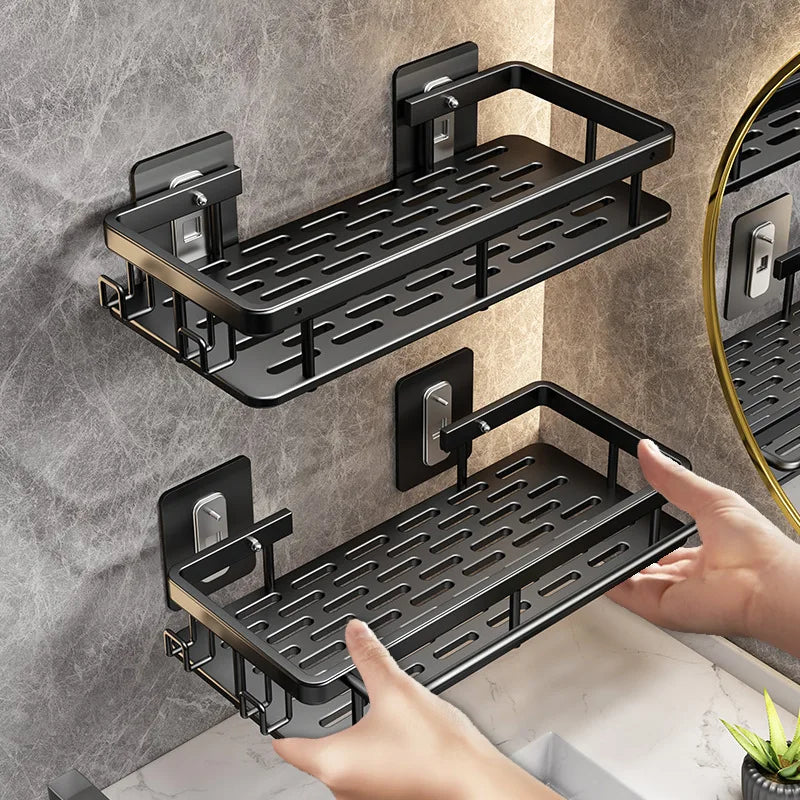 High Quality Wall Mounted Rectangular Rack Bathroom Storage Rack Towel Rack Wall Shower Shampoo Rack Drill Free Rack Tripod