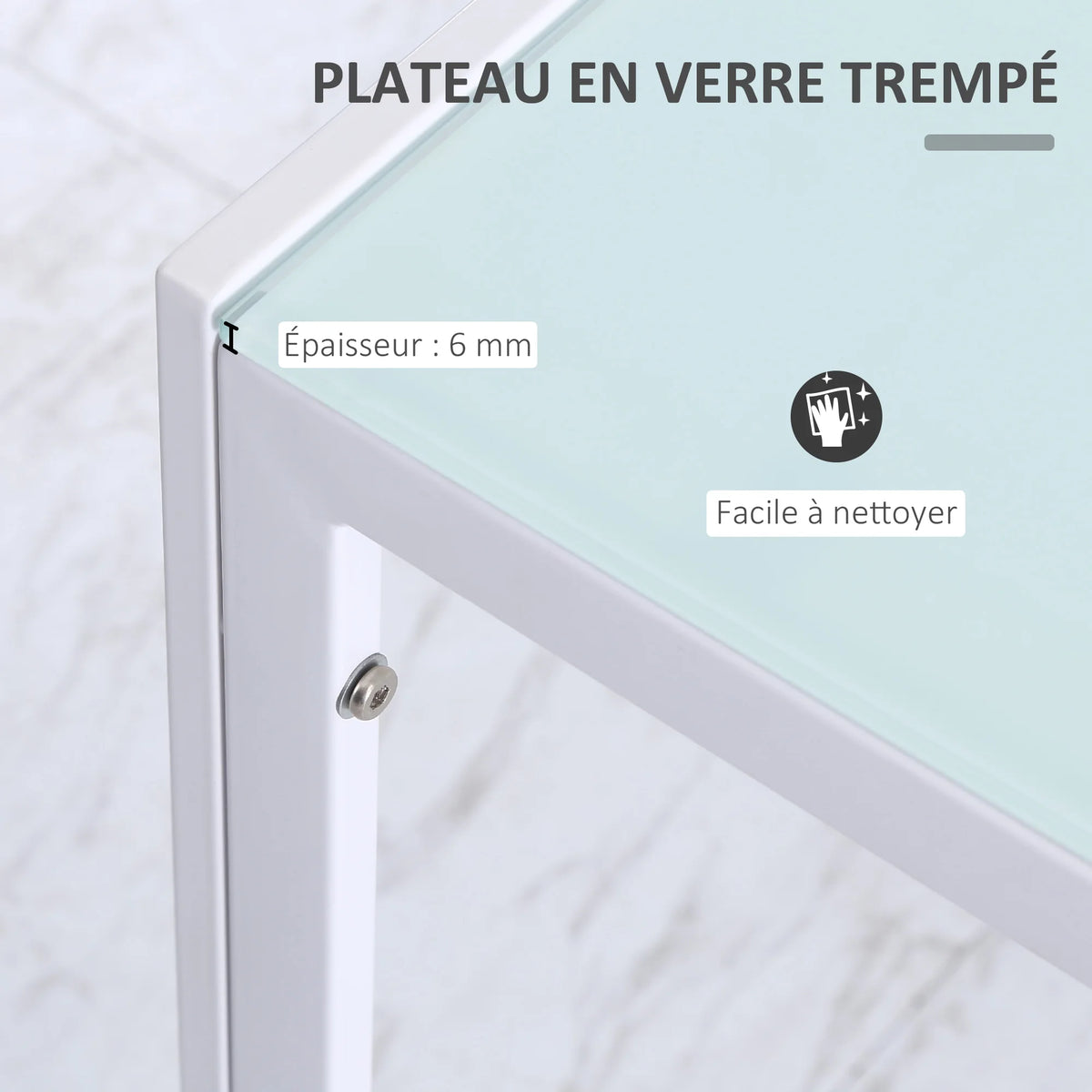 Table à manger rectangulaire pour 4 personnes, 120 x 60 x 75 cm, table de cuisine avec plateau en verre trempé