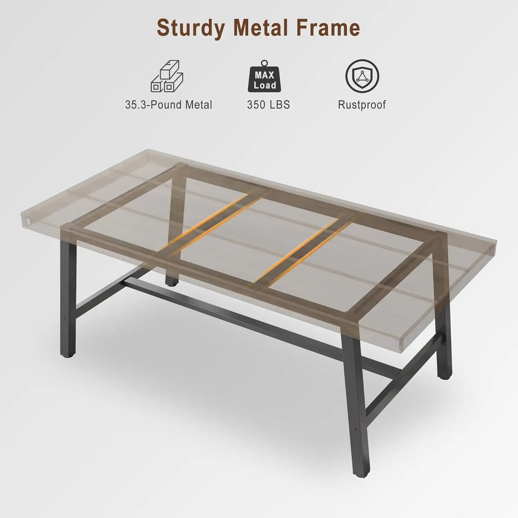 Table haute rectangulaire Garvee 180 cm pour 6 à 8 personnes : table de salle à manger et cuisine de style industriel rustique gris, grande plateforme universelle pour l'extérieur