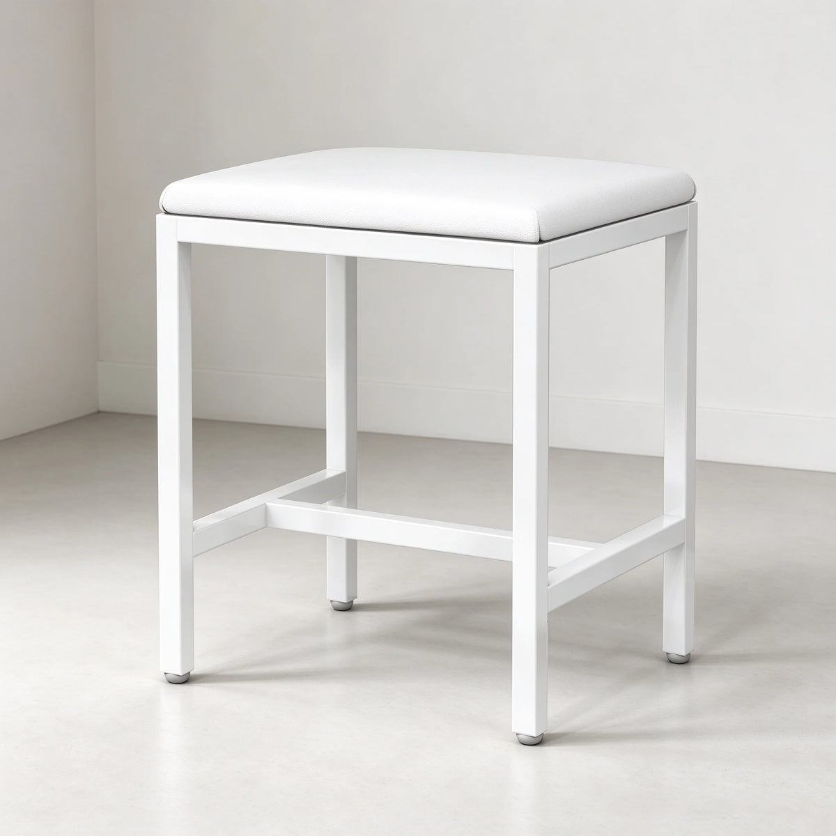 Tabouret de coiffeuse blanc, pouf de maquillage rembourré en similicuir PU avec structure métallique, banc carré pour chambre à coucher, 40 x 30 x 42 cm