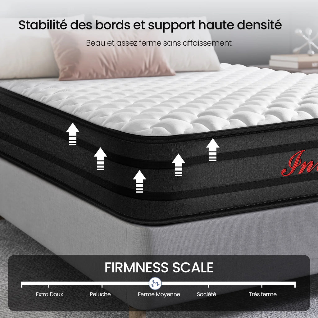 Matelas réversible ultra-épaisses 25 cm INRE, soutien ergonomique, confort optimal, hypoallergénique, disponible en 140x190 / 140x200 / 160x200 / 180x200 cm