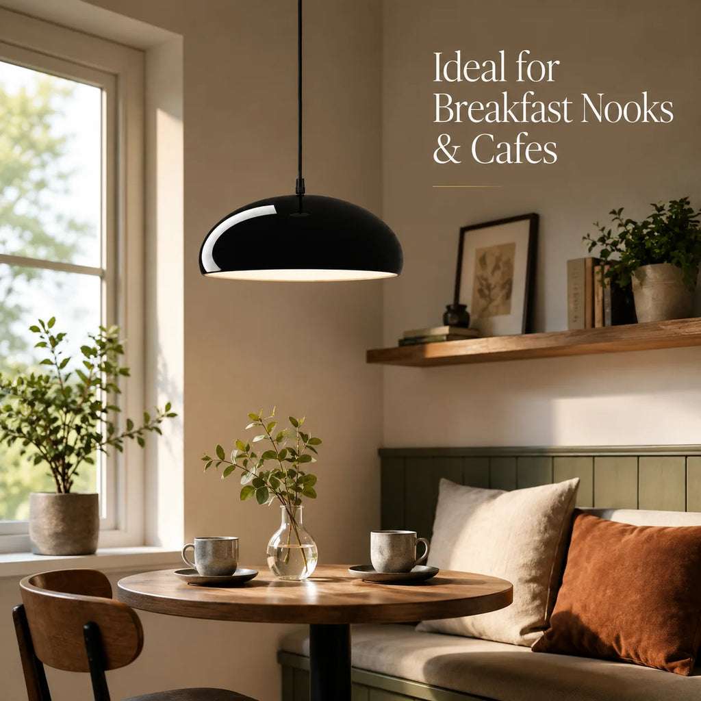 Suspension luminaire JOYINLED en métal noir, disponible en lot de 1 ou 3 pièces, avec abat-jour en forme de dôme. Style moderne du milieu du siècle (Mid-Century Modern), idéale pour une cuisine, un îlot central ou une salle à manger. Modèle de suspension