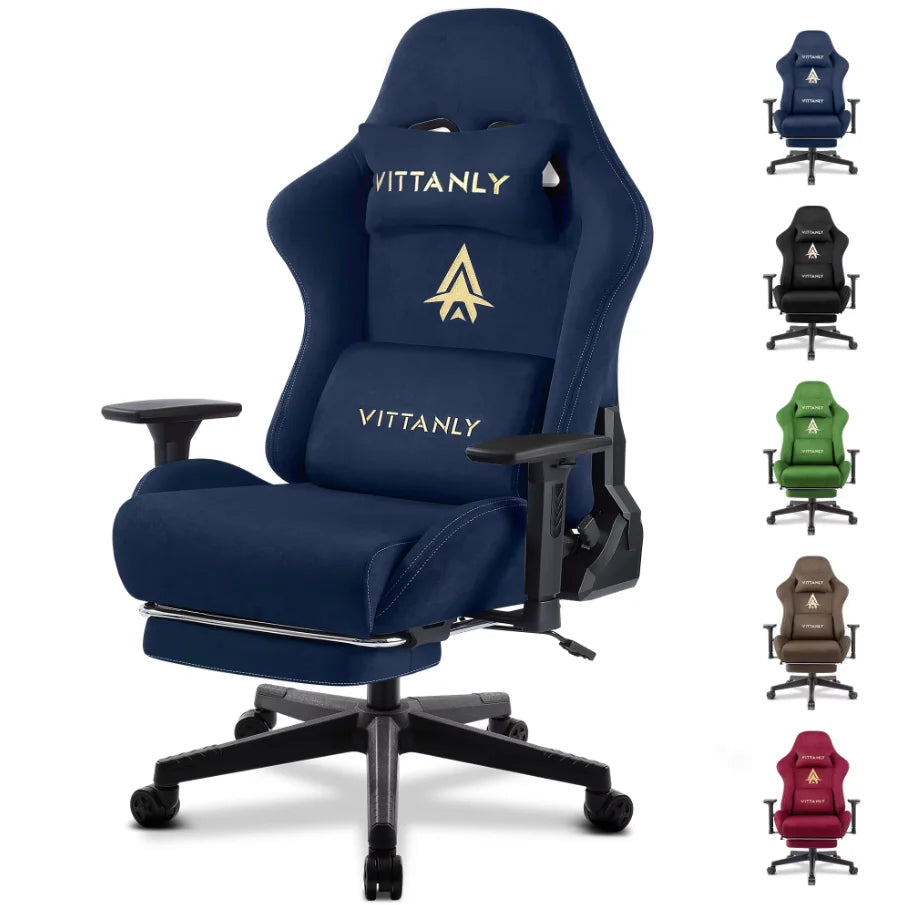 Fauteuil de jeu et de bureau respirant Vittanly, chaise de bureau en tissu de haute qualité, ajustable et pivotante avec repose-pieds