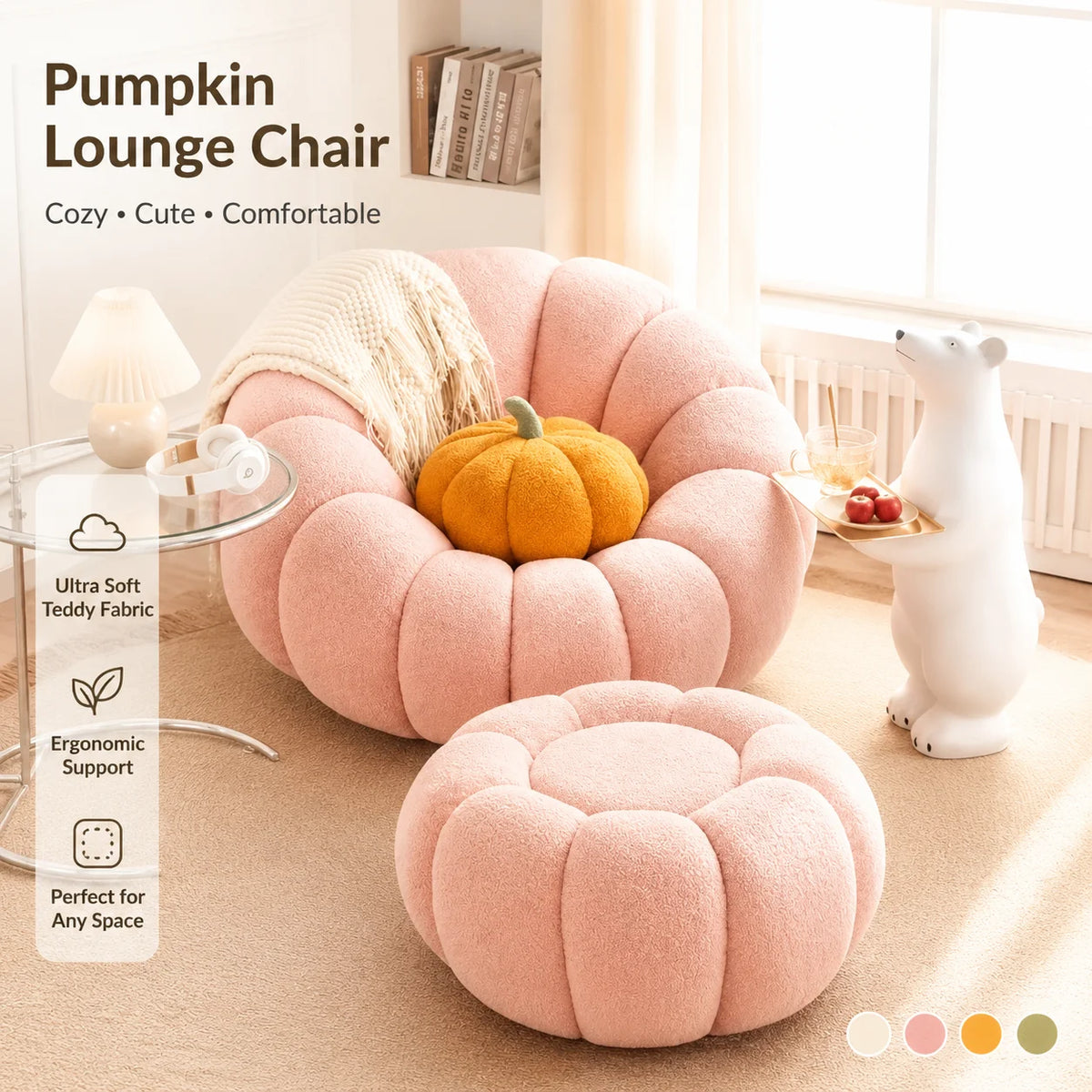 Canapé citrouille relax, fauteuil individuel de style nordique, garnissage en microbilles, doux et confortable, ensemble de canapé pour la maison, le salon, le balcon et la chambre