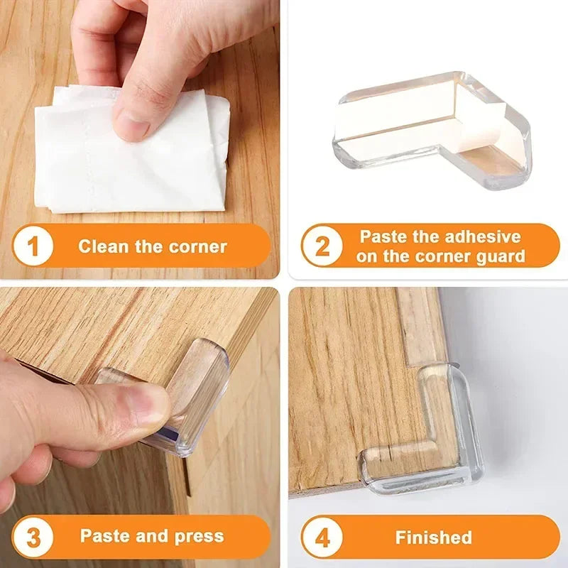 Lot de 4 / 10 protections d'angles anti-collision pour enfants - Protège-coins de table en silicone souple et transparent pour la sécurité des bébés