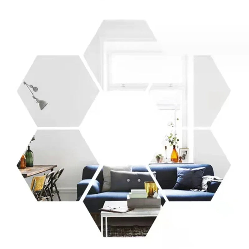 6/12pcs Acrylic Hexagonal Mirror DIY TV Background Wall Decoration Living Room Stickers Bedroom Bathroom Home Decoration