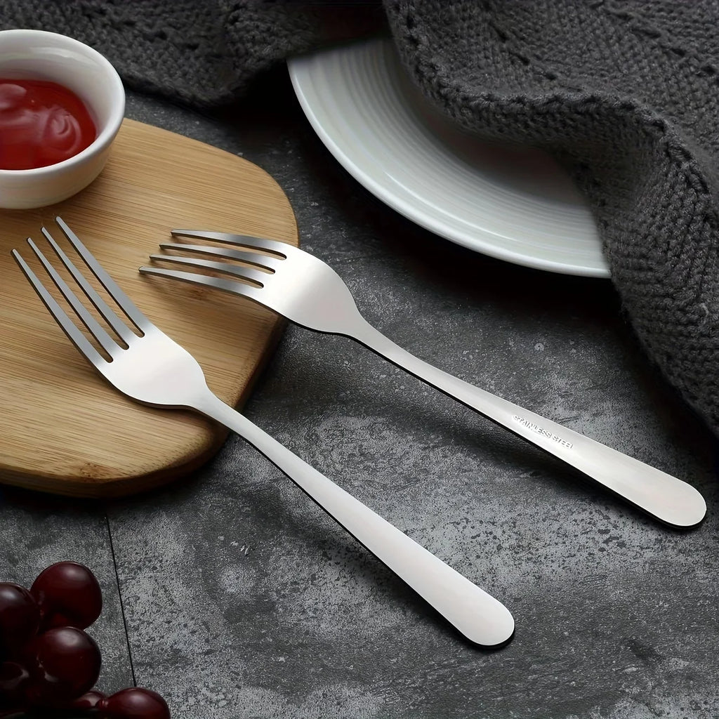 Lot de 12, 24 ou 36 fourchettes en acier inoxydable argenté, convient pour la maison et la cuisine, inclut des fourchettes à steak et des fourchettes à fruits/salade