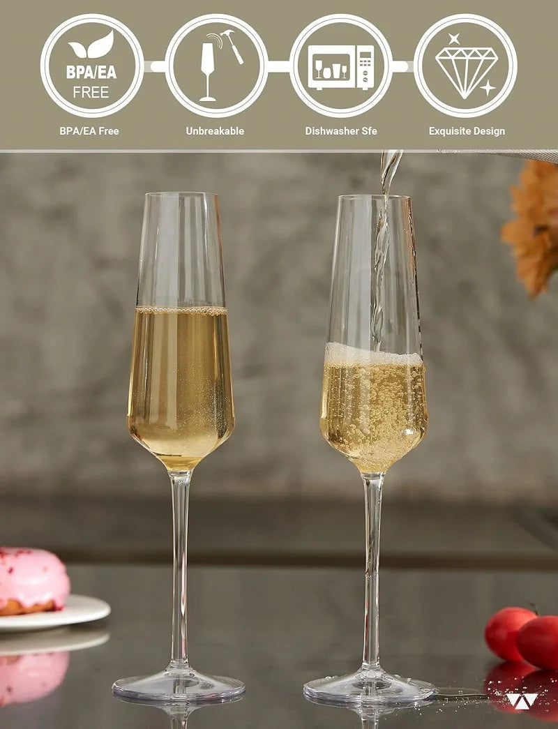 Lot de 2/4 flûtes à champagne incassables MICHLEY - Verres à vin pétillant en plastique Tritan pour mariage, fête, pique-nique et bar