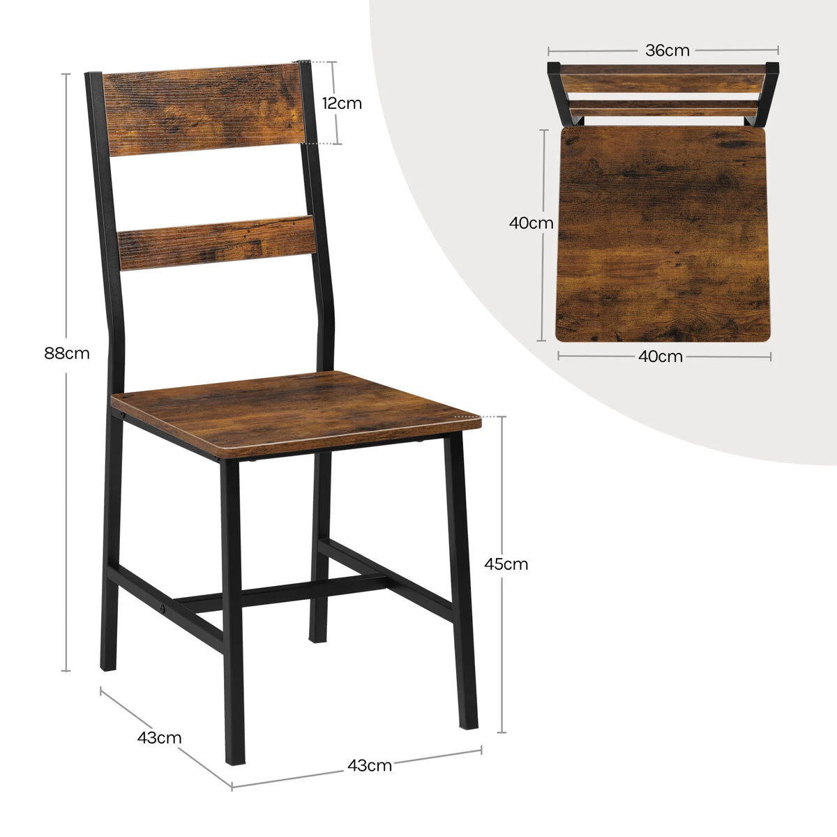 Lot de 2/4 chaises de salle à manger industrielles en bois, dossier haut ergonomique, pieds en métal robustes (150 kg), faciles à nettoyer, polyvalentes pour restaurant et cuisine