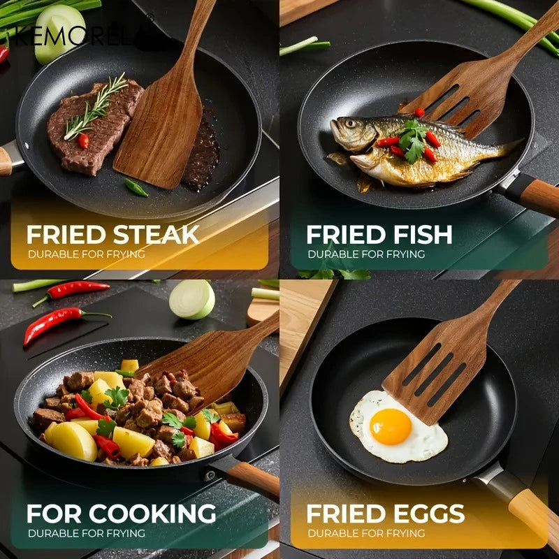 Ensemble de spatules de cuisine en bois - Bois naturel pour pâtisserie, retourner et mélanger, sans rayures, compatible poêles anti-adhésives, outil de cuisine (1 ou 2 pièces)