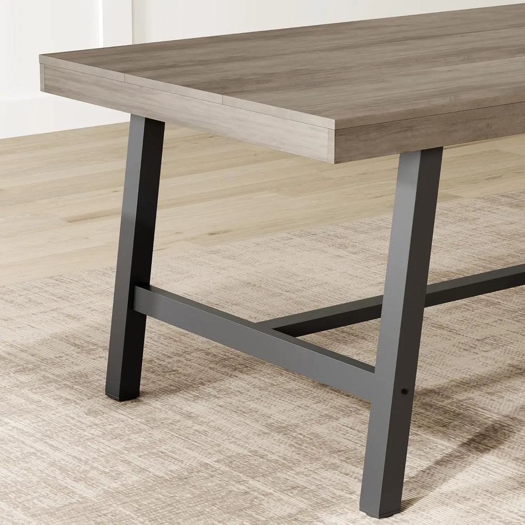 Table haute rectangulaire Garvee 180 cm pour 6 à 8 personnes : table de salle à manger et cuisine de style industriel rustique gris, grande plateforme universelle pour l'extérieur