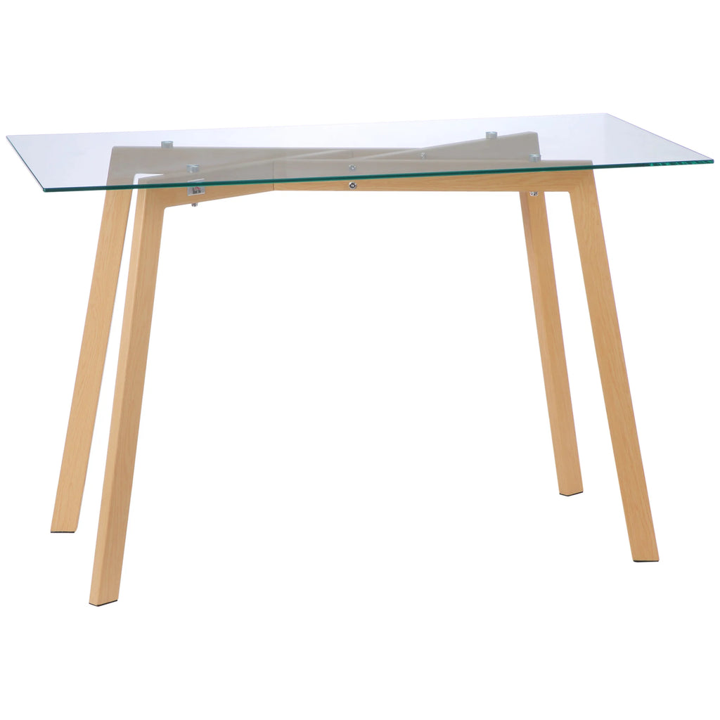 Table à manger pour 4 personnes 120x60x76cm table de cuisine moderne rectangulaire plateau en verre trempé pieds en acier transparent