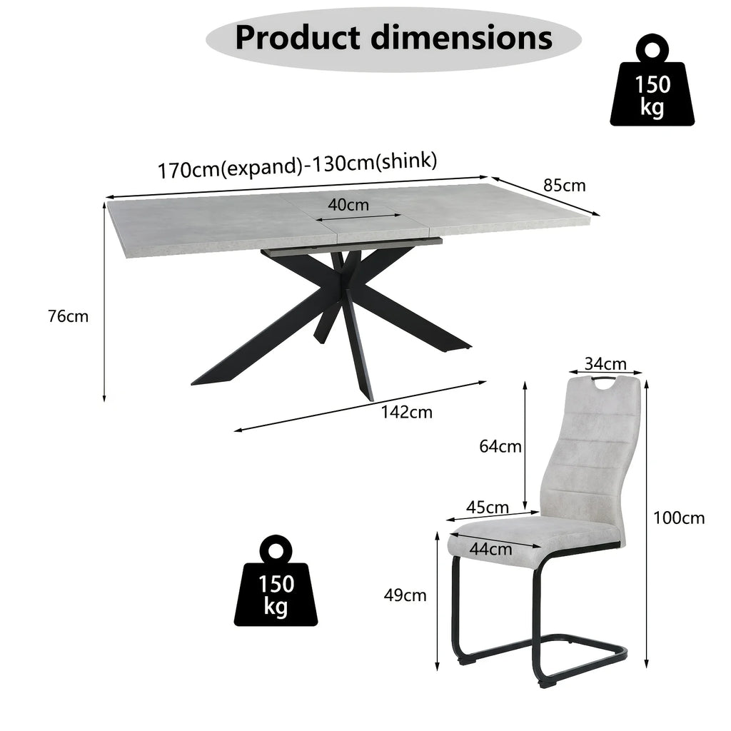 Ensemble table et chaises comprenant une table à manger et 4/6 chaises, table à manger robuste et durable, chaises à dossier haut, idéale pour le salon et la salle à manger