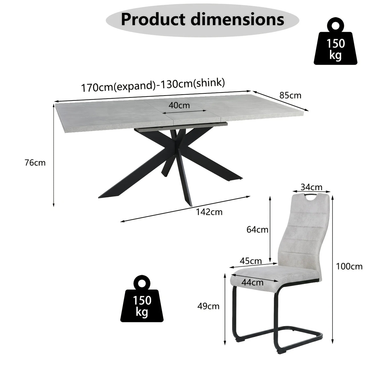 Ensemble table et chaises comprenant une table à manger et 4/6 chaises, table à manger robuste et durable, chaises à dossier haut, idéale pour le salon et la salle à manger