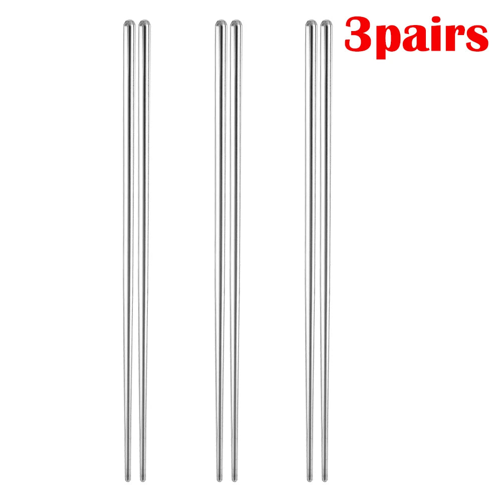 Stainless Steel Fork Spoon Long Handle Chopsticks Korean Style Thicken Dinnerware Tableware Non-slip Dessert Ice Cream Spoons