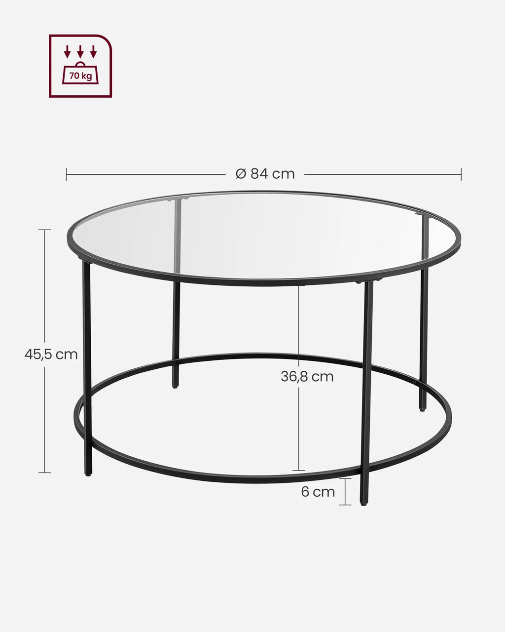 Table basse ronde pour salon en verre avec structure en acier, meuble de salon