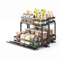Carbon Steel Pull-Out Cabinet Organizer, Sliding Spice Rack with Drawer Rails, Under-Cabinet Storage Basket for Kitchen Seasoning and Miscellaneous Items-Black