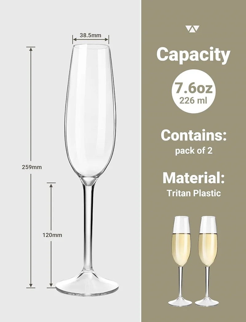 Lot de 2/4 flûtes à champagne incassables MICHLEY - Verres à vin pétillant en plastique Tritan pour mariage, fête, pique-nique et bar