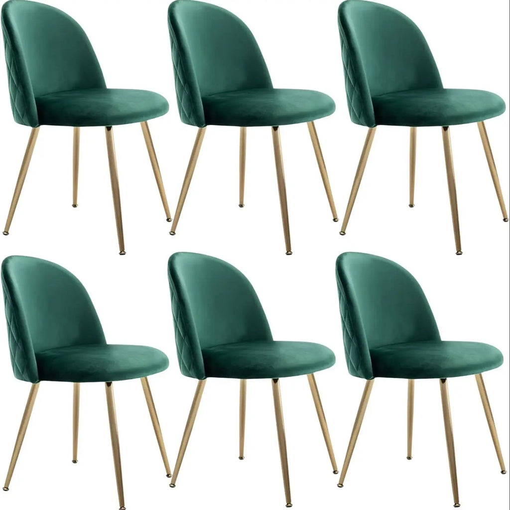 Lot de 6 fauteuils de salle à manger rembourrés en velours vert, chaises de cuisine modernes avec pieds en métal doré, capacité de charge jusqu'à 120 kg, pour salle à manger, cuisine et salon