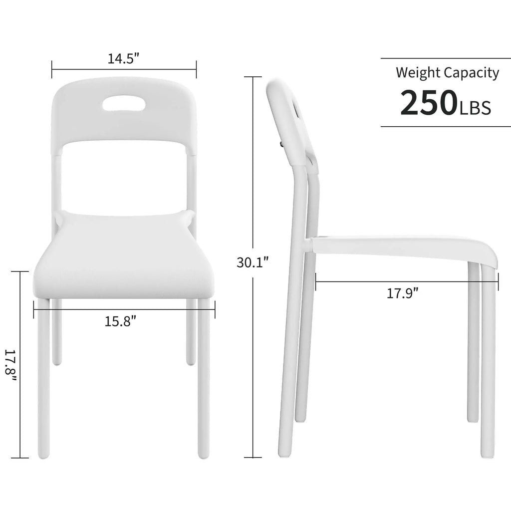 Lot de 1 ou 2 chaises de salle à manger empilables modernes – Assise en plastique avec pieds en métal solides – Assemblage facile – Résistantes à l'eau et aux taches – Utilisation intérieure et extérieure – Blanc/Noir