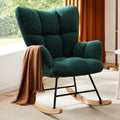 Fauteuil à bascule en velours teddy vert émeraude