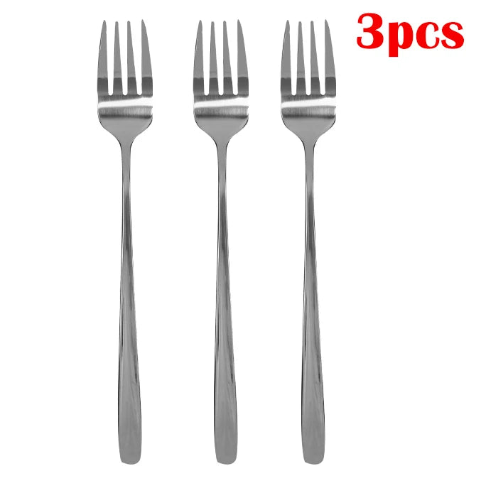Stainless Steel Fork Spoon Long Handle Chopsticks Korean Style Thicken Dinnerware Tableware Non-slip Dessert Ice Cream Spoons