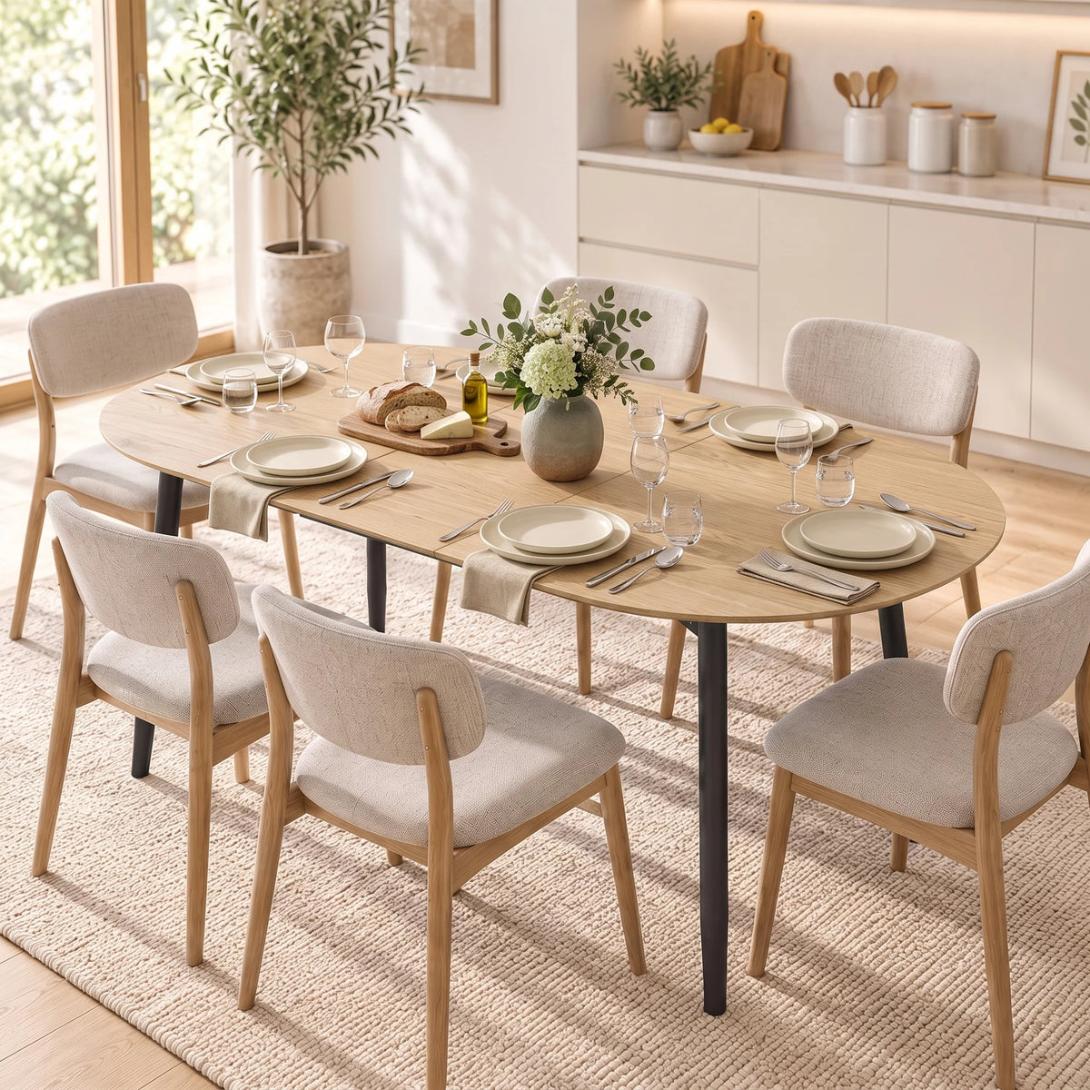 Table à manger extensible 120-160 x 80 cm pour 4 à 6 personnes, style champêtre pour cuisine et salle à manger, chêne