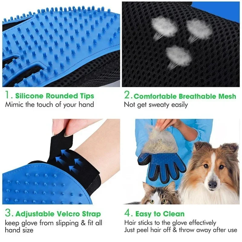 Gant de toilettage pour chats et chiens, gant brosse anti-poils et anti-mue pour nettoyage et massage des animaux de compagnie
