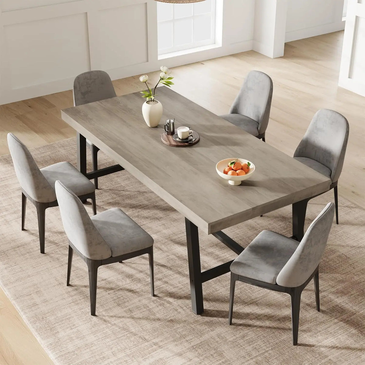 Table haute rectangulaire Garvee 180 cm pour 6 à 8 personnes : table de salle à manger et cuisine de style industriel rustique gris, grande plateforme universelle pour l'extérieur