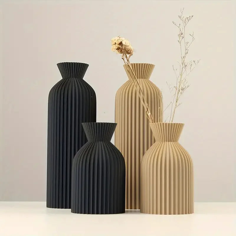 Vase élégant en plastique noir, centre de table décoratif style boho chic pour maison, bureau et salon