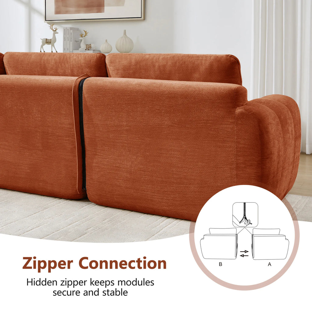 Canapé modulable 2 places orange en tissu chenille avec assise profonde et sans assemblage requis