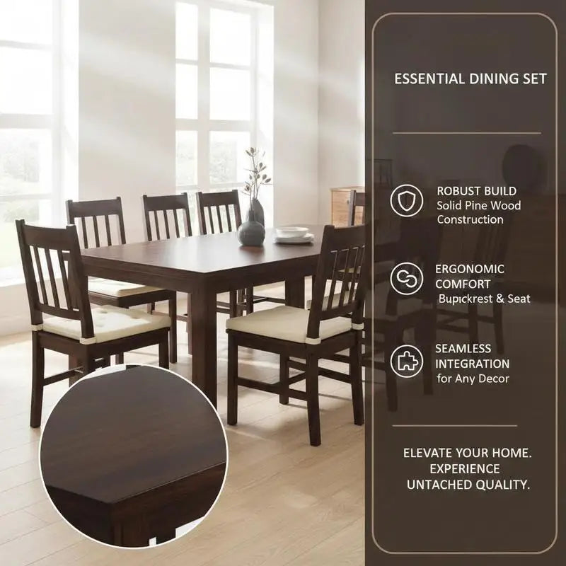 Chaises de salle à manger en pin brun foncé (lot de 6), robustes et faciles à nettoyer, décoration d'intérieur moderne