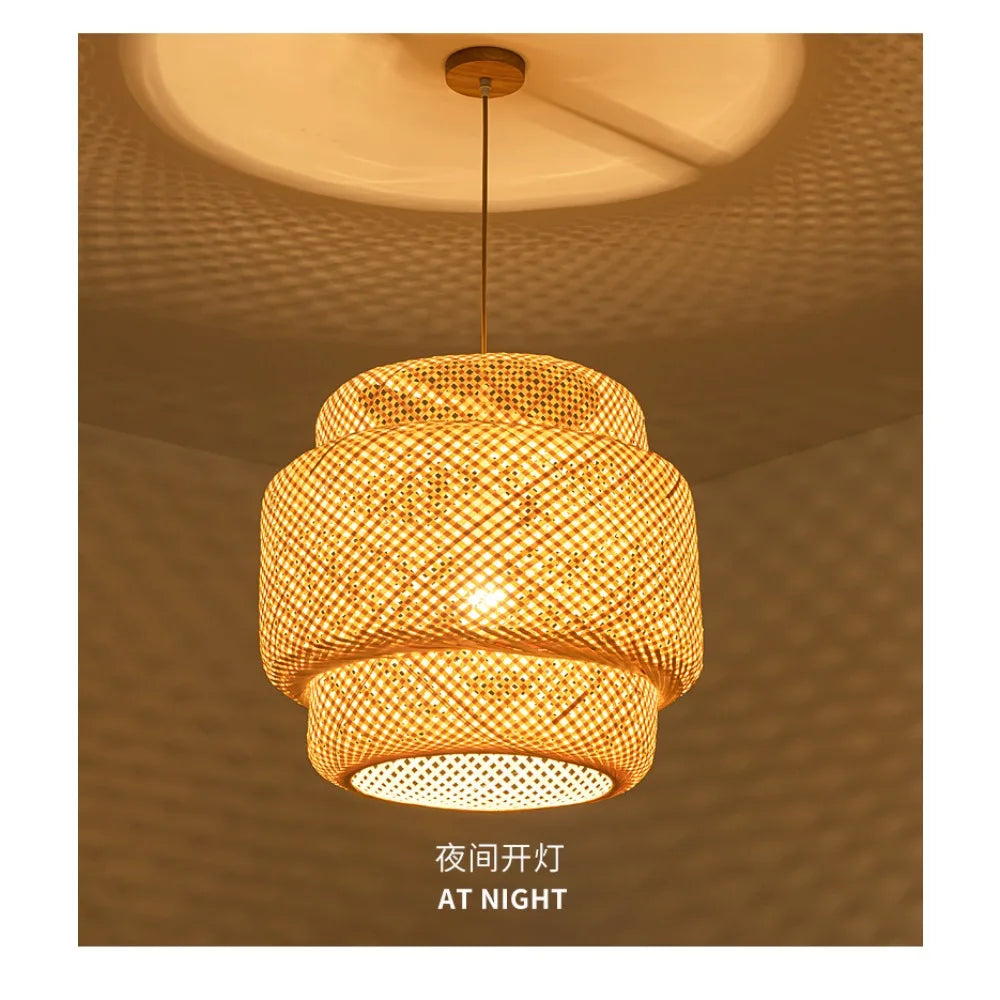 Suspension en bambou JOYINLED 30/40/50 cm - Lampe suspendue en rotin tressé à la main, lustre en osier style rustique pour salle à manger, salon et chambre