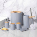 Ensemble d'accessoires de salle de bain 6 pièces, distributeur de savon, porte-savon, brosse de toilette, flacon de lotion, poubelle, tasse pour brosse à dents, ensemble de rangement de salle de bain en plastique