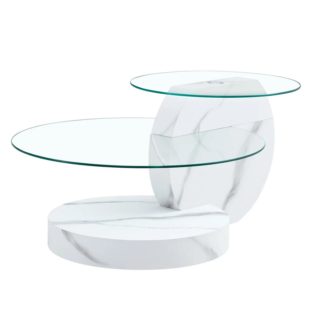 Table basse moderne et minimaliste en verre trempé, design à plusieurs niveaux avec support en MDF de haute qualité, large choix de couleurs