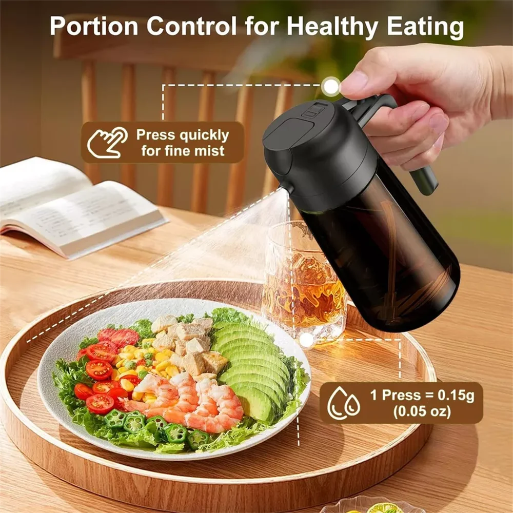 Distributeur et pulvérisateur d'huile en verre 2-en-1 - Bouteille spray d'huile d'olive anti-fuite 470 ml (16 oz) pour cuisine, friteuse sans huile (Air Fryer), barbecue, cuisson et salade