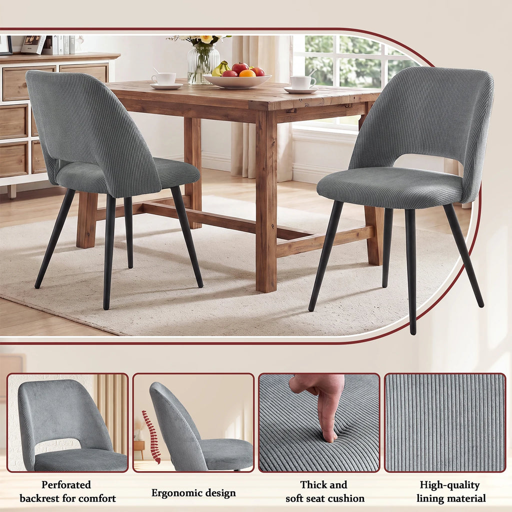 Lot de 2/4/6 chaises de salle à manger modernes et minimalistes en velours côtelé - Durables, faciles à nettoyer, pour cuisine et salle à manger