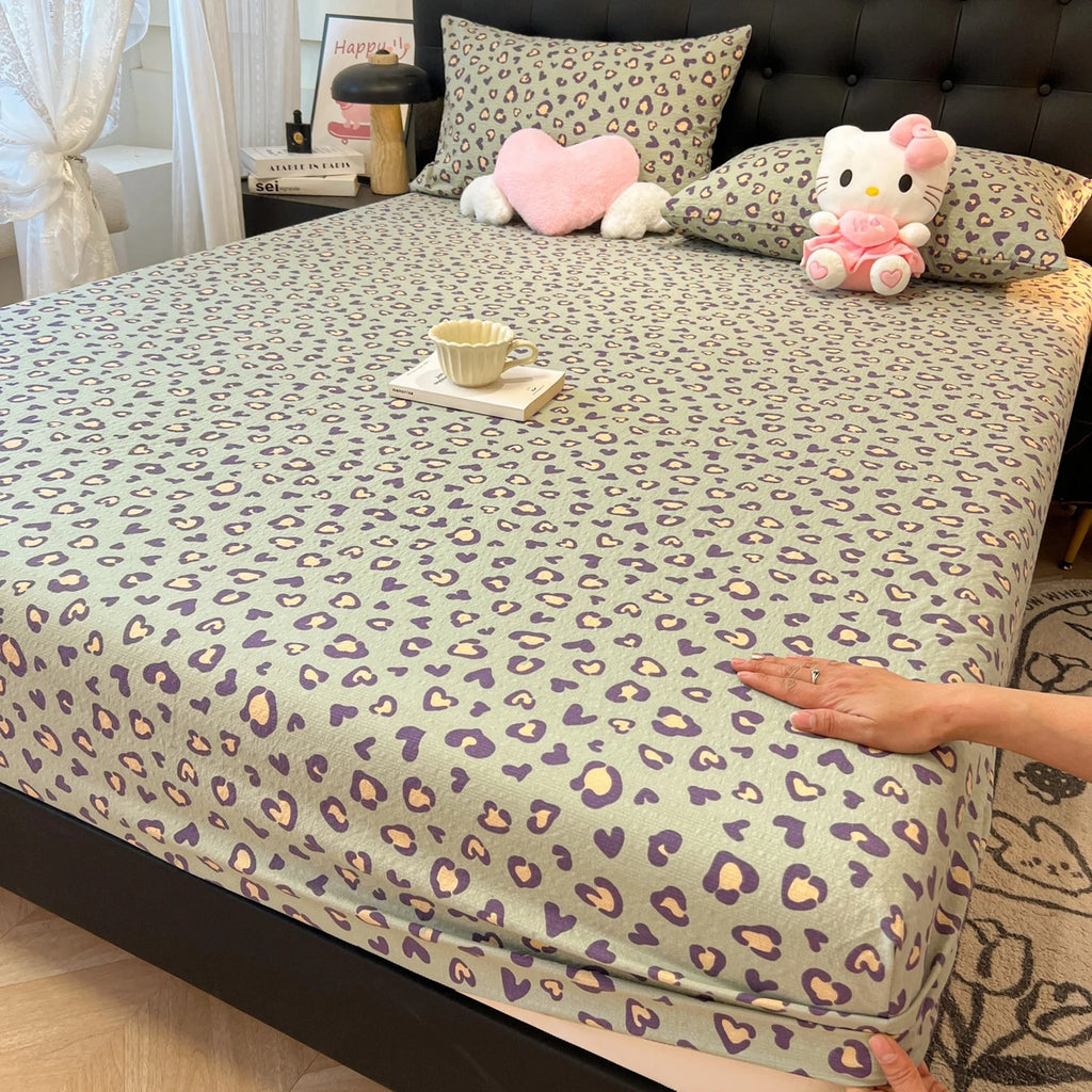 Leopard Printed Fitted Bed Sheet Non-slip Fitted Sheet Single/Queen/King Drap De Lit Skin-friendly Soft Bed Sheets on Elastic